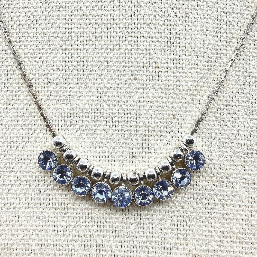 Necklace Vintage Silver Tone Purple Rhinestone Slider Delicate Shimmer‎ Y2K